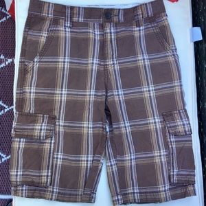 Boys Plaid Cargo Shorts Brown size 14